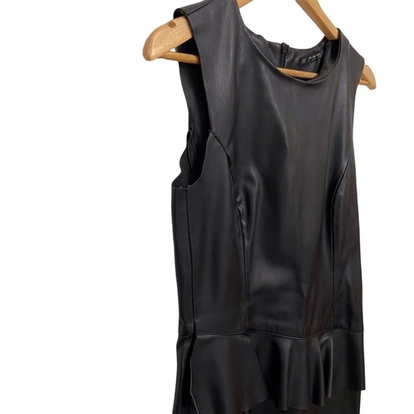 ZARA basics faux Leather sheath dress black bodycon sleeveless woven sexy medium - Picture 2 of 16